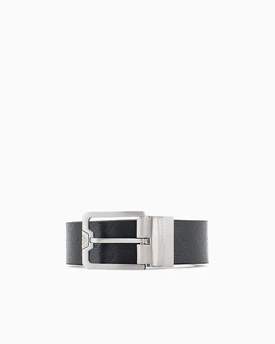 Emporio Armani - Leather belt with all-over embossed eagle, Man, Blue, Size: TU