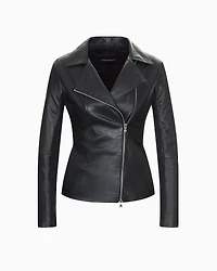 Emporio Armani - Semi-aniline nappa-lambskin jacket with jersey inserts, Woman, Black, Size: