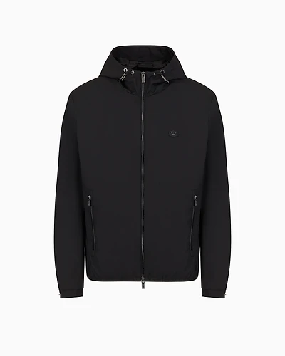 Emporio Armani - Hooded, water-repellent nylon blouson with logo patch, Man, Black, Size: