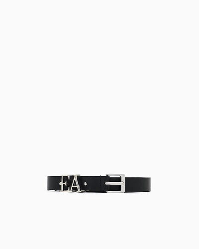 Emporio Armani - Smooth leather belt with moulded EA buckle, Woman, Black, Size: