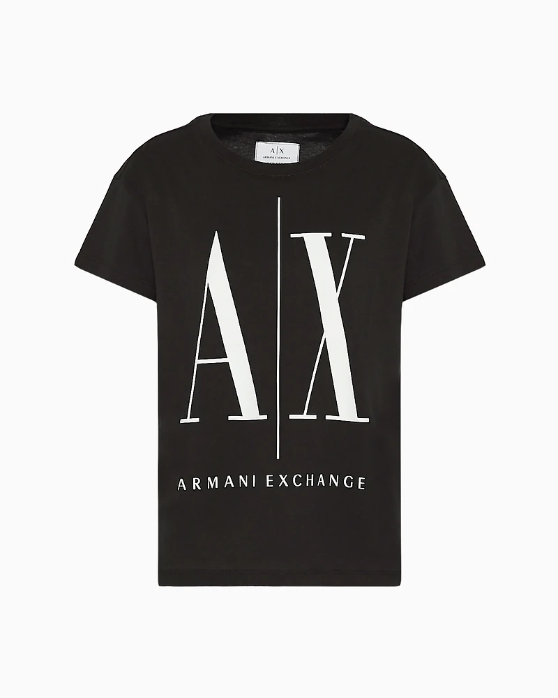 Armani Exchange - Relaxed fit T-shirt with round neck and logo, Woman, Black, Size: