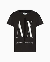 Armani Exchange - Relaxed fit T-shirt with round neck and logo, Woman, Black, Size: