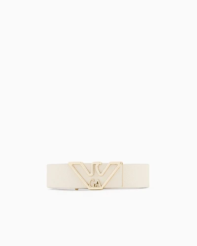 Emporio Armani - Belt with deer-print eagle plate, Woman, Beige, Size: