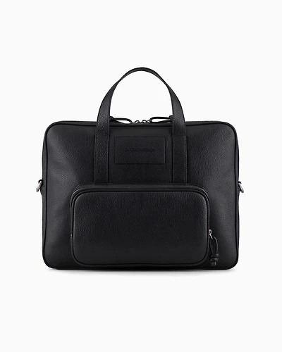 Emporio Armani - Business bag in tumbled leather, Man, Black, Size: TU