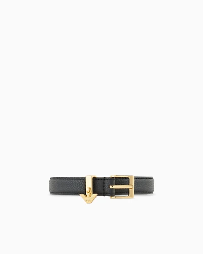 Emporio Armani - Deer-print belt with eagle logo charm, Woman, Black, Size: