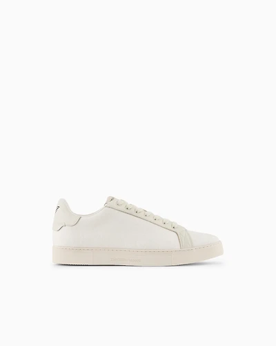 Emporio Armani - Nylon sneakers with jacquard all-over eagle, Man, White, Size: