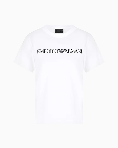 Emporio Armani - ASV organic-jersey T-shirt with logo print, Woman, White, Size: