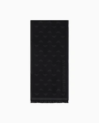 Emporio Armani - Wool scarf with all-over jacquard eagle, Man, Grey, Size: TU