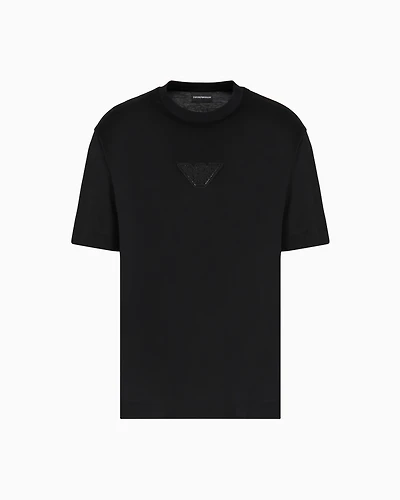 Emporio Armani - ASV Clubwear T-shirt a Lyocell blend jersey with an eagle patch and rhinestones, Man, Black, Size: