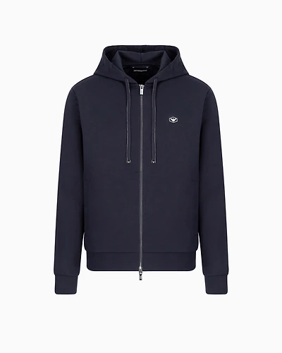 Emporio Armani - Hooded, zipped, Ponte-di-Roma sweatshirt, Man, Navy_blue, Size: