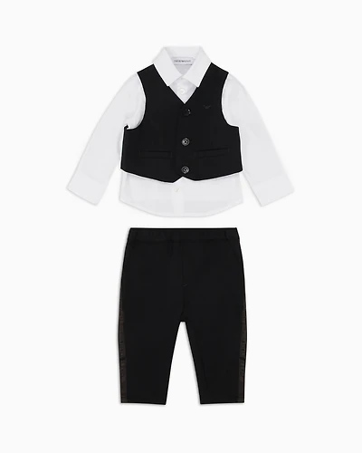 Emporio Armani - Suit with shirt, waistcoat and trousers light wool, Boy, Black, Size: