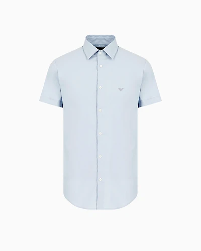 Emporio Armani - Short-sleeved, stretch nylon-blend shirt, Man, Light Blue, Size: