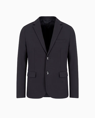 Emporio Armani - Stitched-jersey single-breasted jacket, Man, Navy_blue, Size: