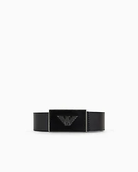 Emporio Armani - Leather belt with eagle plate, Man, Black, Size: