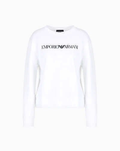 Emporio Armani - ASV organic jersey sweatshirt with logo, Woman, White, Size: