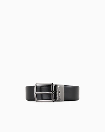Emporio Armani - Reversible leather belt, Man, Black, Size: TU