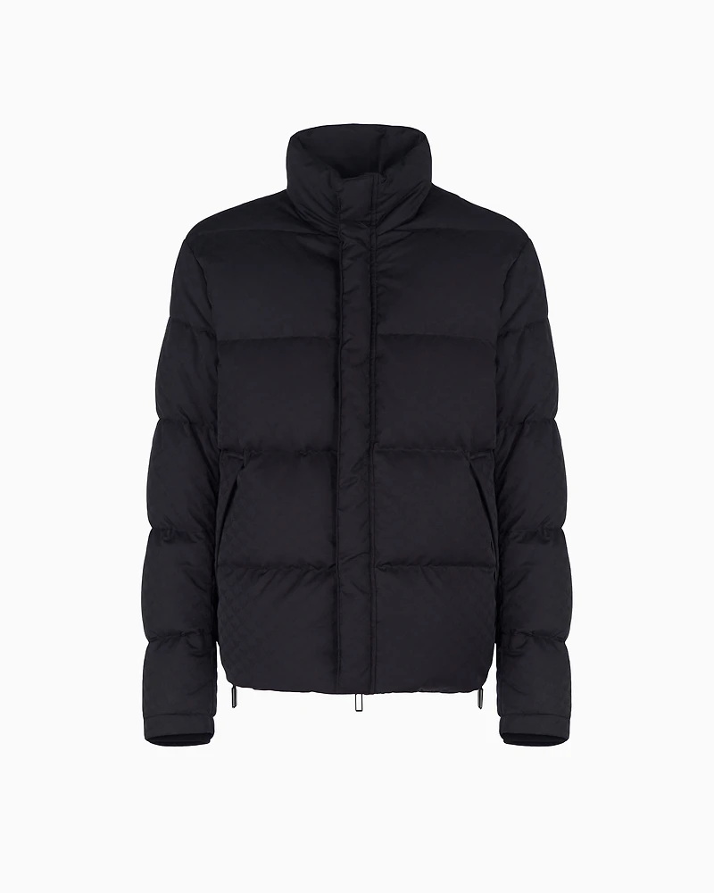 Emporio Armani - Quilted puffer jacket with all-over jacquard eagle, Man, Black, Size: