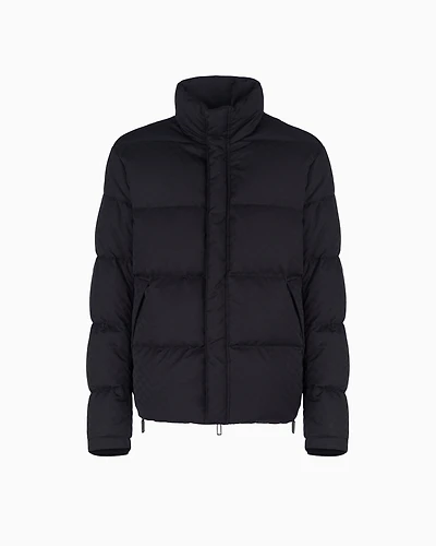Emporio Armani - Quilted puffer jacket with all-over jacquard eagle, Man, Black, Size: