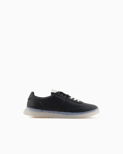 Emporio Armani - Leather sneakers with semi-transparent sole, Man, Black, Size: