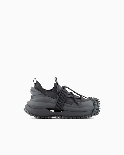 Emporio Armani - Nylon sneakers with scuba details and drawstring, Man, Black, Size: