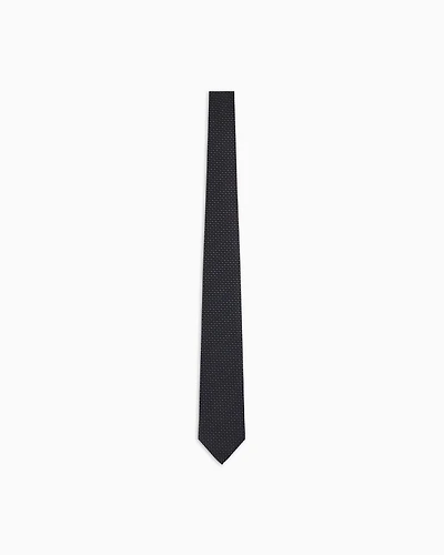 Emporio Armani - Pure silk tie with jacquard micro-motif, Man, Black, Size: TU
