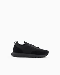 Emporio Armani - Knit sneakers with suede details, Man, Black, Size: