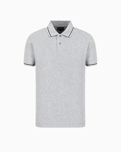 Emporio Armani - Slim-fit stretch piqué polo shirt with micro eagle, Man, Grey, Size: