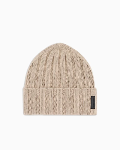 Emporio Armani - Pure cashmere, ribbed beanie, Man, White, Size: