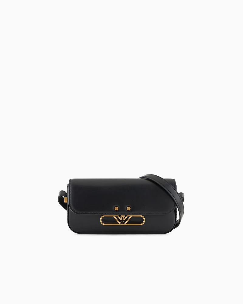 Emporio Armani - Smooth leather mini shoulder bag with metal eagle logo, Woman, Black, Size: TU
