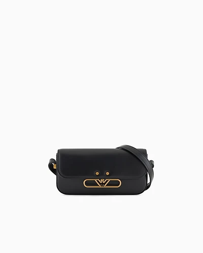 Emporio Armani - Smooth leather mini shoulder bag with metal eagle logo, Woman, Black, Size: TU