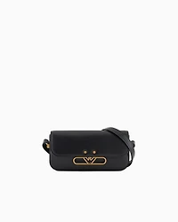 Emporio Armani - Smooth leather mini shoulder bag with metal eagle logo, Woman, Black, Size: TU