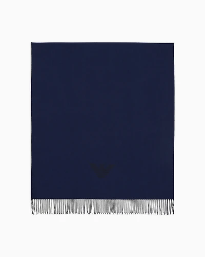 Emporio Armani - Fringed scarf with eagle print, Man, Navy_blue, Size: TU
