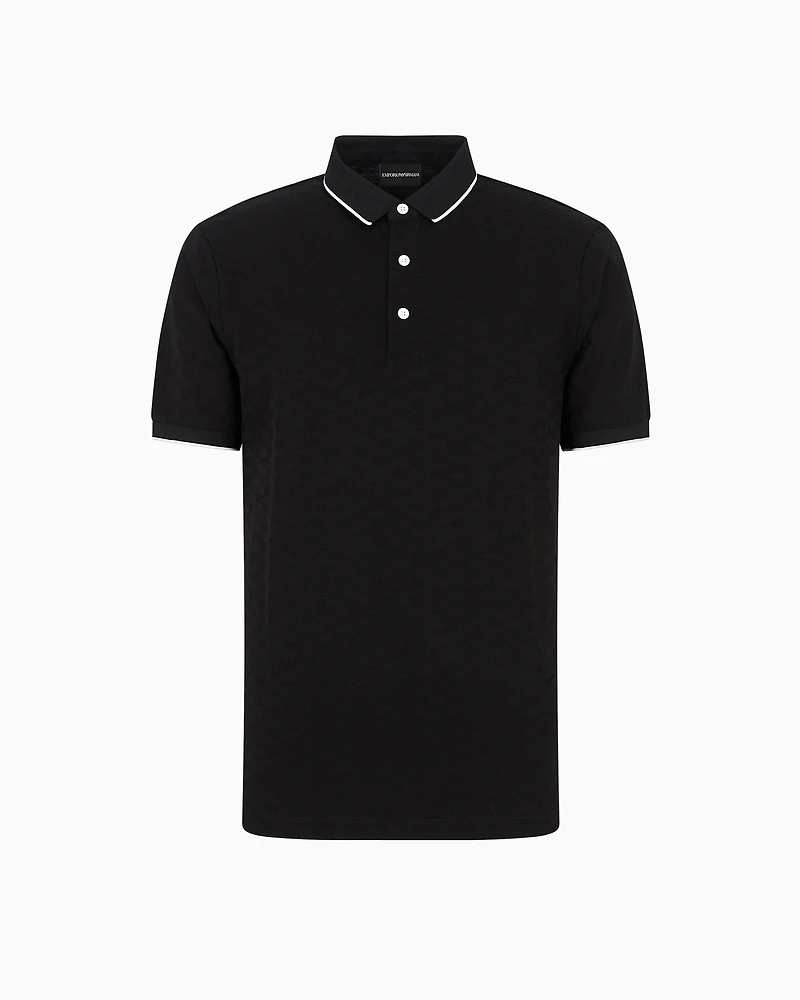 Emporio Armani - Mercerised jersey polo shirt with all-over jacquard eagle, Man, Black, Size: