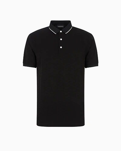 Emporio Armani - Mercerised jersey polo shirt with all-over jacquard eagle, Man, Black, Size: