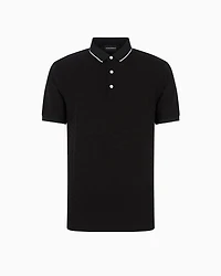 Emporio Armani - Mercerised jersey polo shirt with all-over jacquard eagle, Man, Black, Size:
