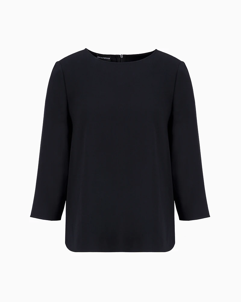 Emporio Armani - Envers-satin blouse with 3/4 sleeves, Woman, Navy_blue, Size: