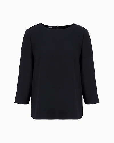 Emporio Armani - Envers-satin blouse with 3/4 sleeves, Woman, Navy_blue, Size: