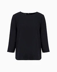 Emporio Armani - Envers-satin blouse with 3/4 sleeves, Woman, Navy_blue, Size:
