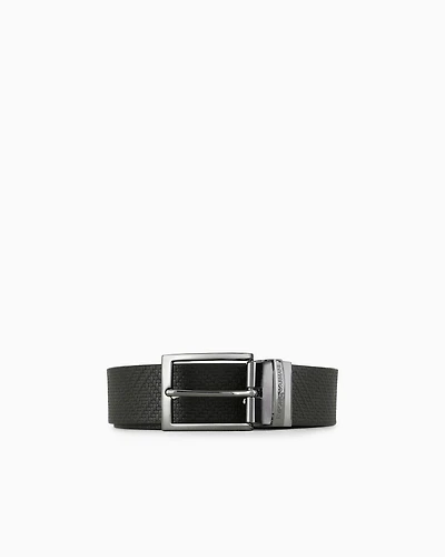 Emporio Armani - Reversible leather belt in weave print, Man, Brown, Size: TU