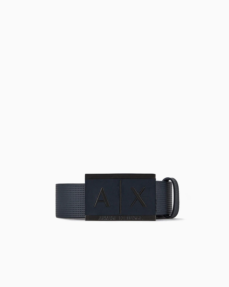 Leather belt with rectangular buckle