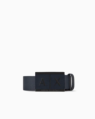 Armani Exchange - Leather belt with rectangular buckle, Man, Navy Blue, Size: