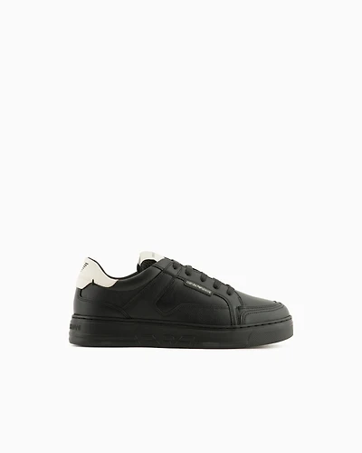 Emporio Armani - Hammered-leather sneakers, Man, White, Size: