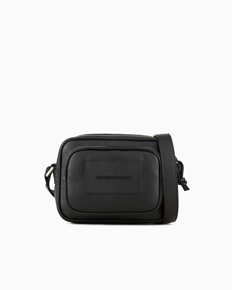 Emporio Armani - Tumbled-leather camera case with shoulder strap, Man, Black, Size: TU