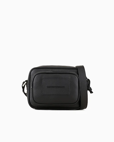 Emporio Armani - Tumbled-leather camera case with shoulder strap, Man, Black, Size: TU