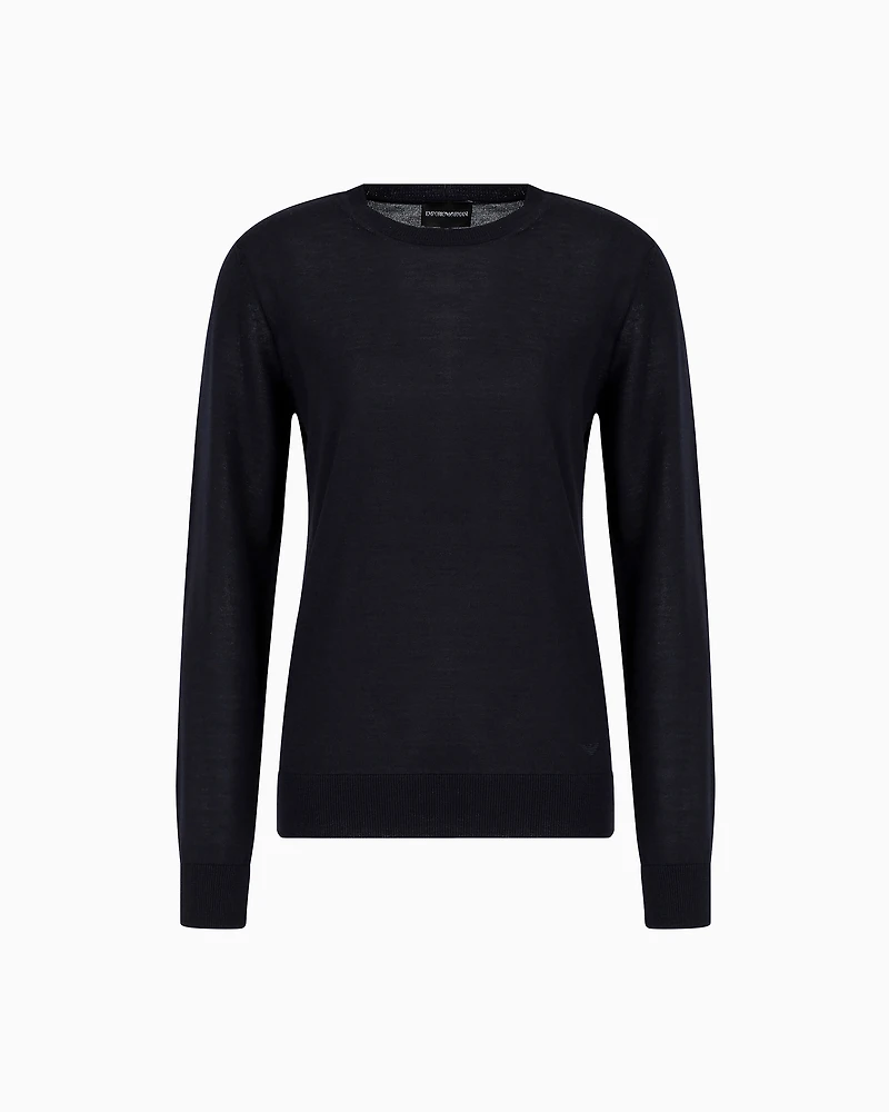 Emporio Armani - Crew-neck jumper pure virgin wool, Woman, Navy Blue, Size: