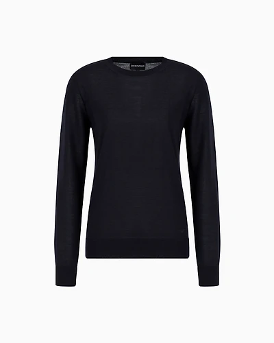 Emporio Armani - Crew-neck jumper pure virgin wool, Woman, Navy Blue, Size: