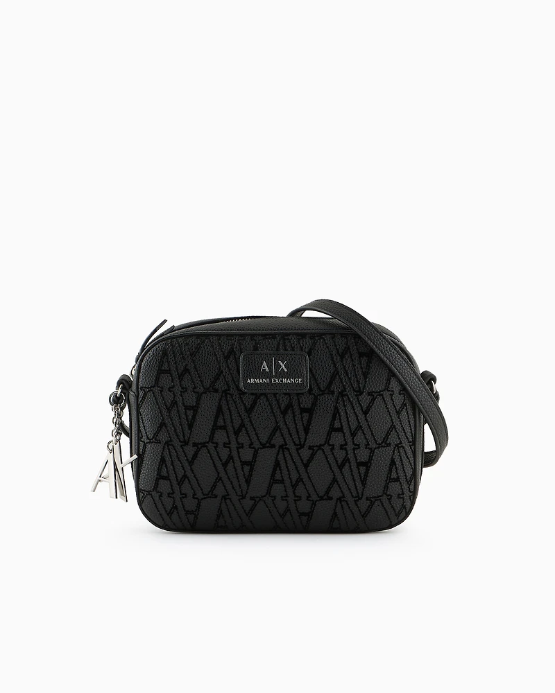 Armani Exchange - Crossbody bag with flocked monogram, Woman, Black, Size: TU