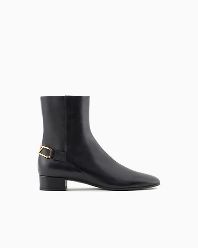 Emporio Armani - Nappa-leather ankle boots with an eagle plate, Woman, Black, Size: