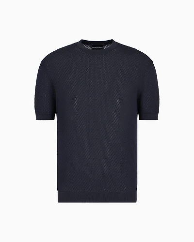 Emporio Armani - Micro-pattern jacquard jumper, Man, Blue, Size: