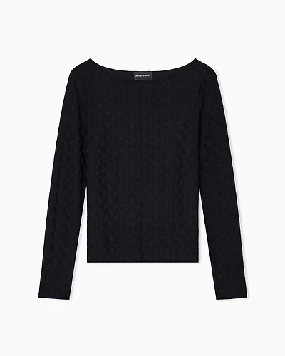Emporio Armani - Jacquard jersey jumper with a geometric pattern, Woman, Black, Size: